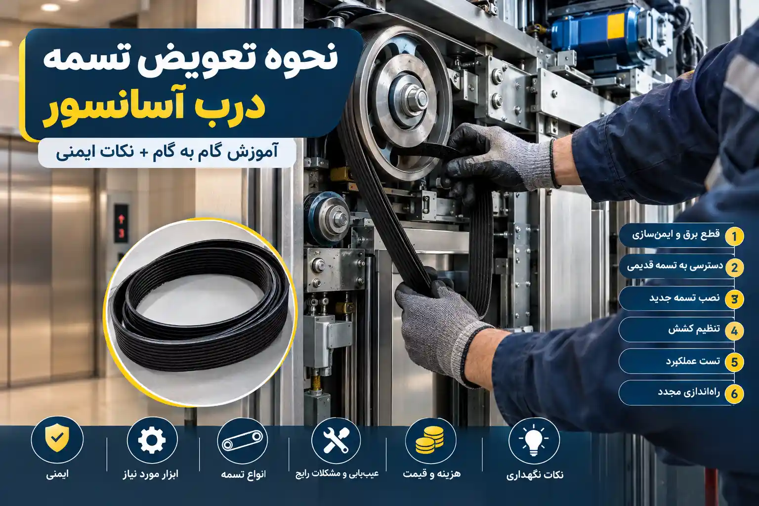 آموزش نحوه تعویض تسمه درب آسانسور [صفر تا صد مراحل تعمیر + فیلم]